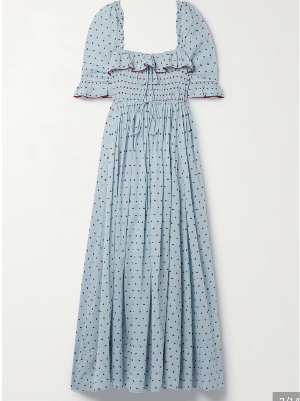 DOEN Sol Shirred Puff Sleeve Maxi Dress in Azure Swiss Dot NWT - Picture 3 of 5